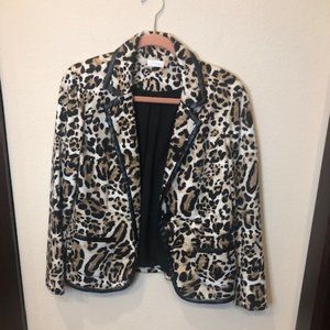 Chico's Leopard Print Jacket with Leather Trim